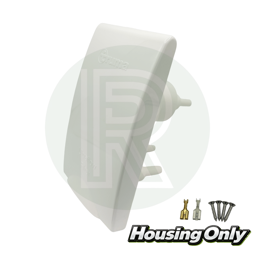 Truma Ultraflow housing showing lid hinge and seal