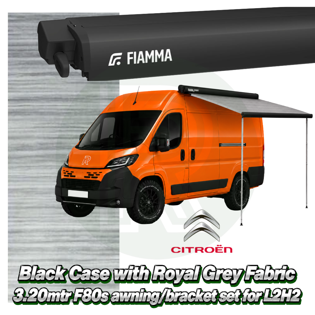 Fiamma F80s 3.20m Black Awning Pack+Adapter for Citroen Relay L2H2 2006+