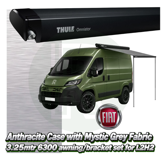Thule Omnistor 6300 3.25m Black Awning Pack+Adapter for Fiat Ducato L2H2 2006+