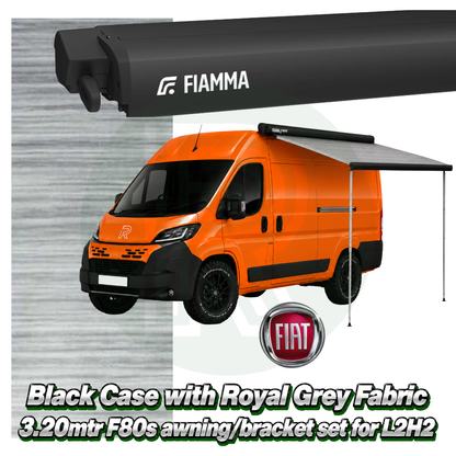 Fiamma F80s 3.20m Black Awning Pack+Adapter for Fiat Ducato L2H2 2006+