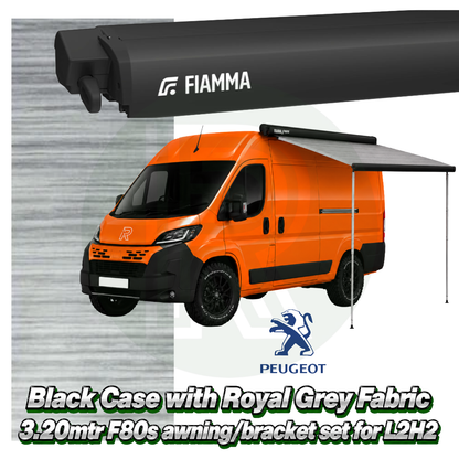 Fiamma F80s 3.20m Black Awning Pack+Adapter for Peugeot Boxer L2H2 2006+