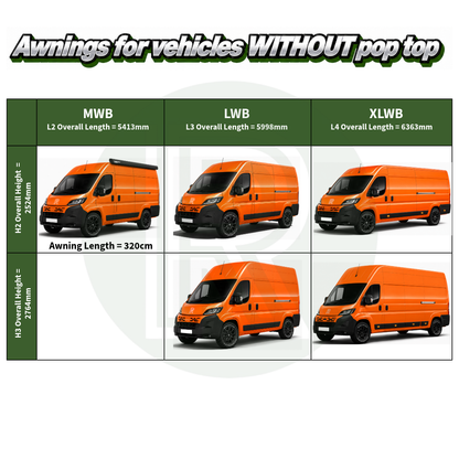 Fiamma F80s 3.20m Black Awning Pack+Adapter for Citroen Relay L2H2 2006+