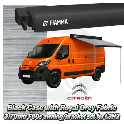Fiamma F80s 3.70m Black Awning Pack+Adapter for Citroen Relay L3H2 2006+
