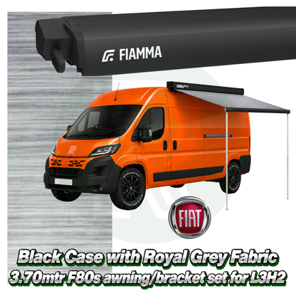 Fiamma F80s 3.70m Black Awning Pack+Adapter for Fiat Ducato L3H2 2006+