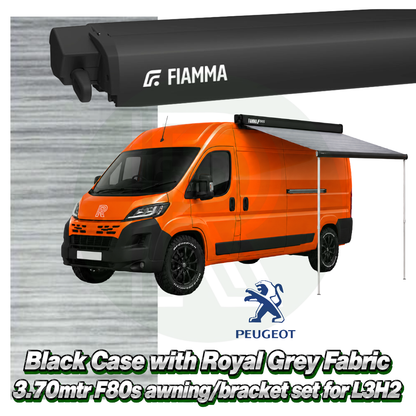 Fiamma F80s 3.70m Black Awning Pack+Adapter for Peugeot Boxer L3H2 2006+