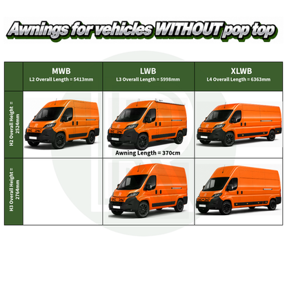 Fiamma F80s 3.70m White Awning Pack+Adapter for Fiat Ducato L3H2 2006+