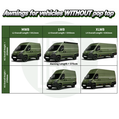 Thule Omnistor 6300 3.75m Black Awning Pack+Adapter for Peugeot Boxer L3H2 2006+