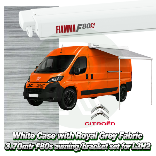 Fiamma F80s 3.70m White Awning Pack+Adapter for Citroen Relay L3H2 2006+