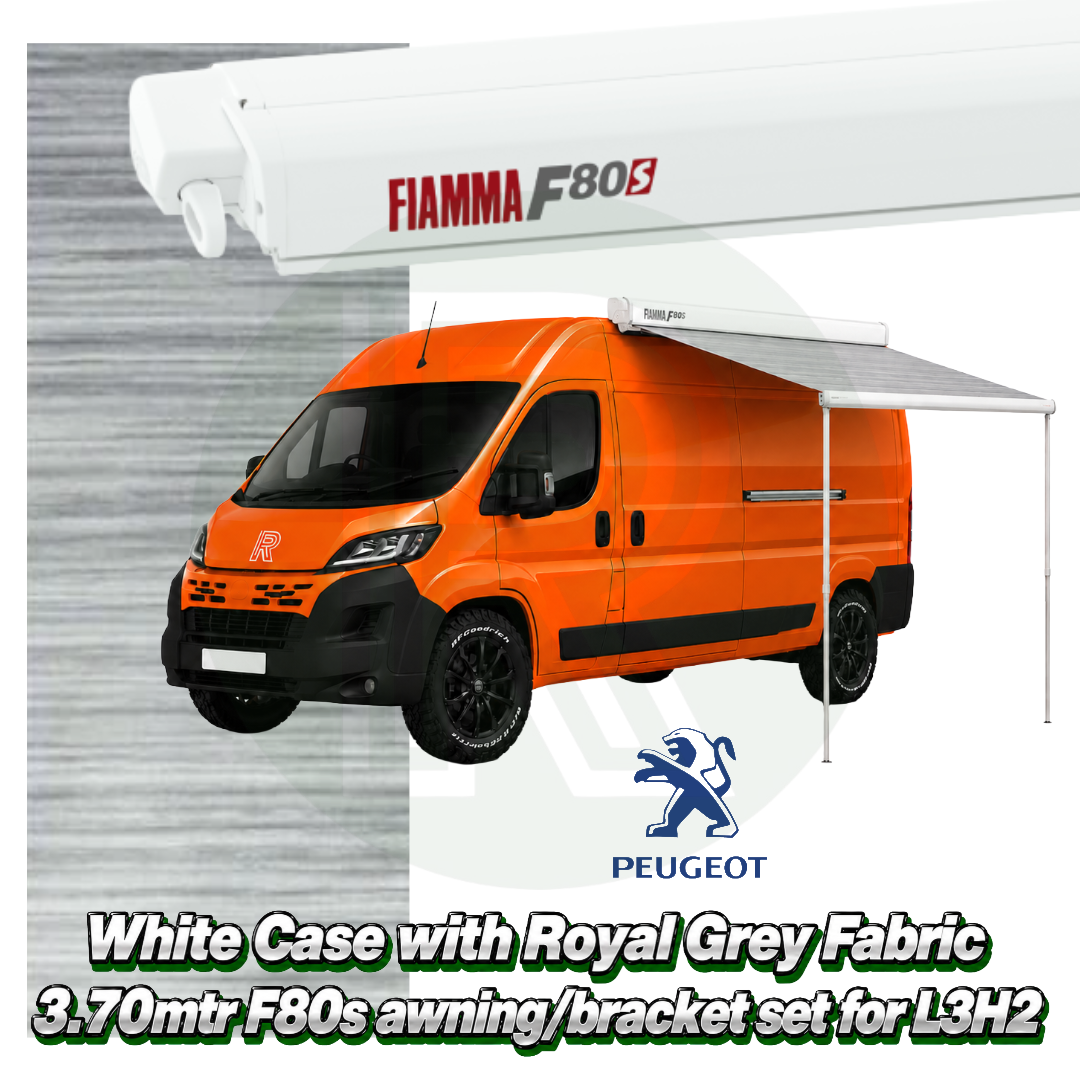 Fiamma F80s 3.70m White Awning Pack+Adapter for Peugeot Boxer L3H2 2006+