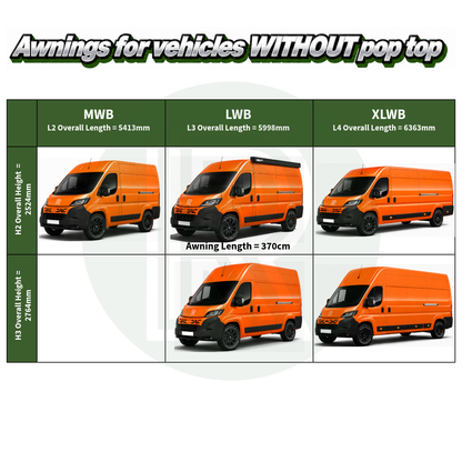 Fiamma F80s 3.70m Black Awning Pack+Adapter for Fiat Ducato L3H2 2006+