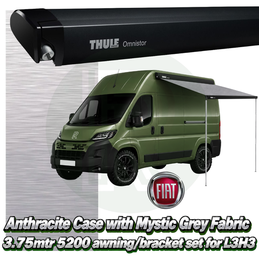 Thule Omnistor 5200 3.75m Black Awning Pack+Adapter for Fiat Ducato L3H3 2006+