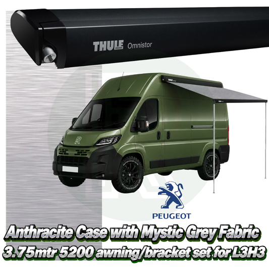 Thule Omnistor 5200 3.75m Black Awning Pack+Adapter for Peugeot Boxer L3H3 2006+
