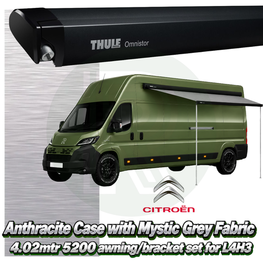 Thule Omnistor 5200 4.02m Black Awning Pack+Adapter for Citroen Relay L4H3 2006+