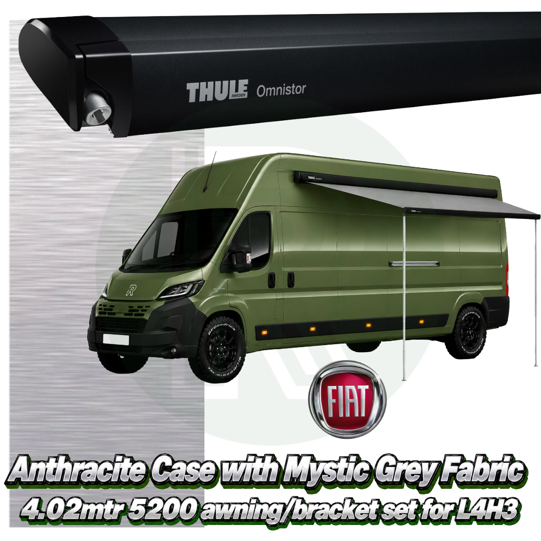 Thule Omnistor 5200 4.02m Black Awning Pack+Adapter for Fiat Ducato L4H3 2006+