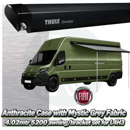 Thule Omnistor 5200 4.02m Black Awning Pack+Adapter for Fiat Ducato L4H3 2006+