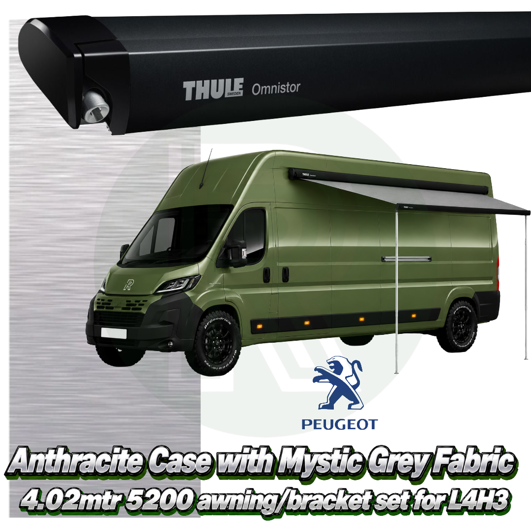 Thule Omnistor 5200 4.02m Black Awning Pack+Adapter for Peugeot Boxer L4H3 2006+