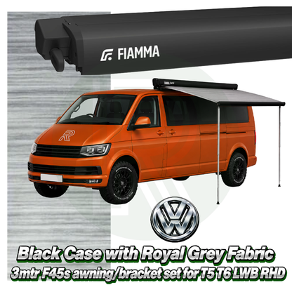 Fiamma F45s 3.00m Black Awning Pack + Adapter for VW T5 T6 LWB RHD