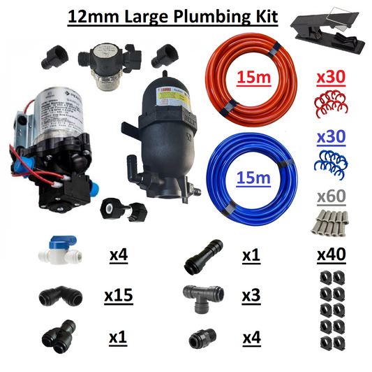 Large - 12v Shurflo Water Pump & 12mm Plumbing Kit