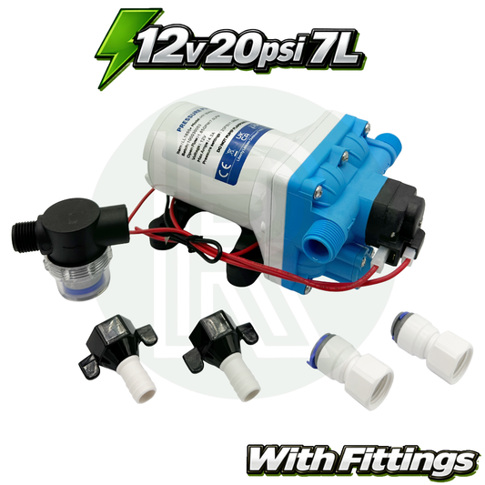 12V Water Pump 20PSI 7L Caravan Campervan Motorhome Filter + Fittings Kit