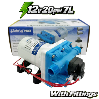 12V Water Pump 20PSI 7L Caravan Campervan Motorhome Filter + Fittings Kit