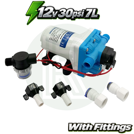 12V Water Pump 30PSI 7L Caravan Campervan Motorhome Filter + Fittings Kit