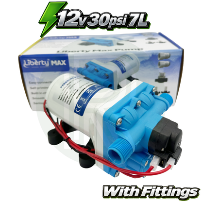 12V Water Pump 30PSI 7L Caravan Campervan Motorhome Filter + Fittings Kit