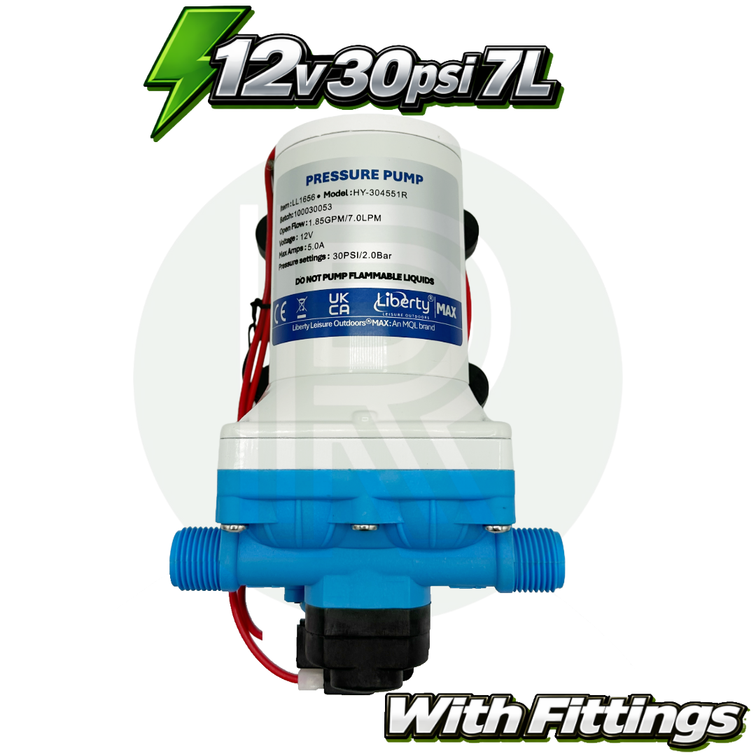 12V Water Pump 30PSI 7L Caravan Campervan Motorhome Filter + Fittings Kit