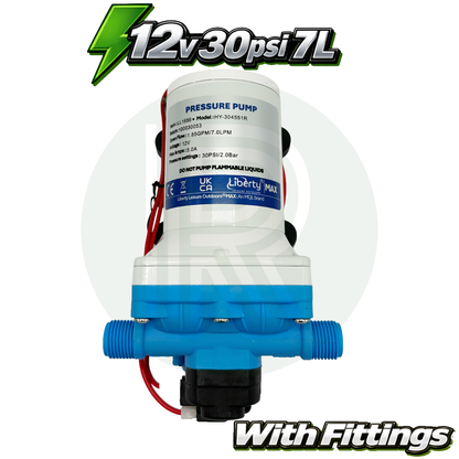 12V Water Pump 30PSI 7L Caravan Campervan Motorhome Filter + Fittings Kit