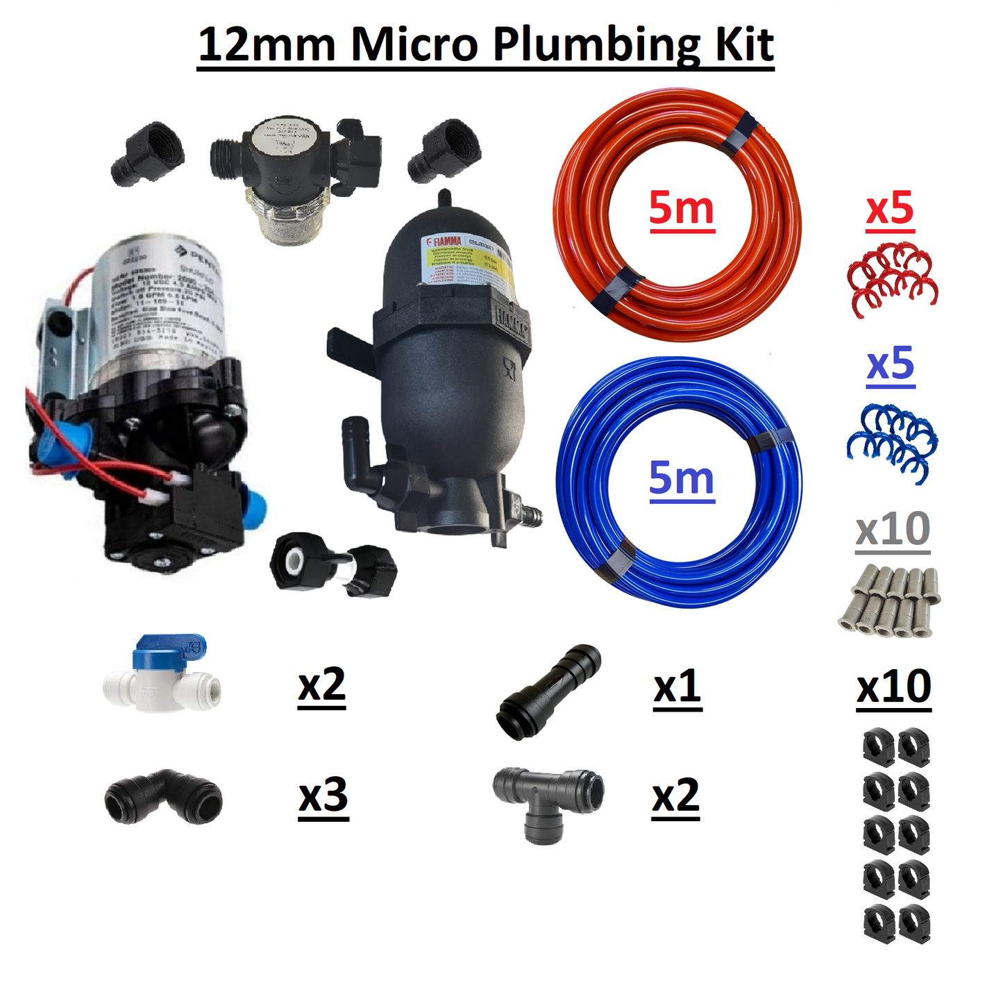 Micro - 12v Shurflo Water Pump & 12mm Plumbing Kit