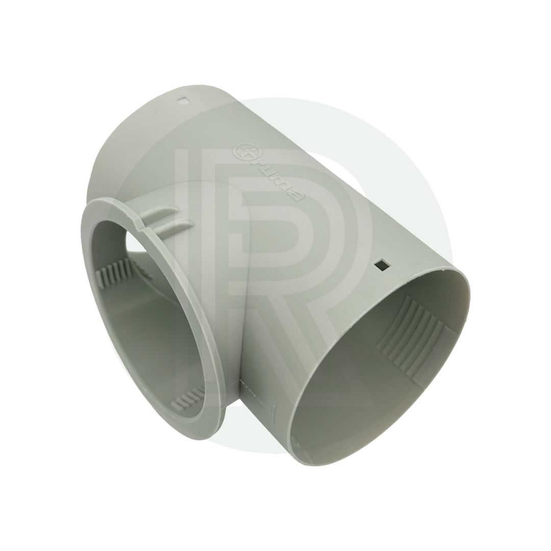 Truma outlet tee showing two ducting ends and vent connection