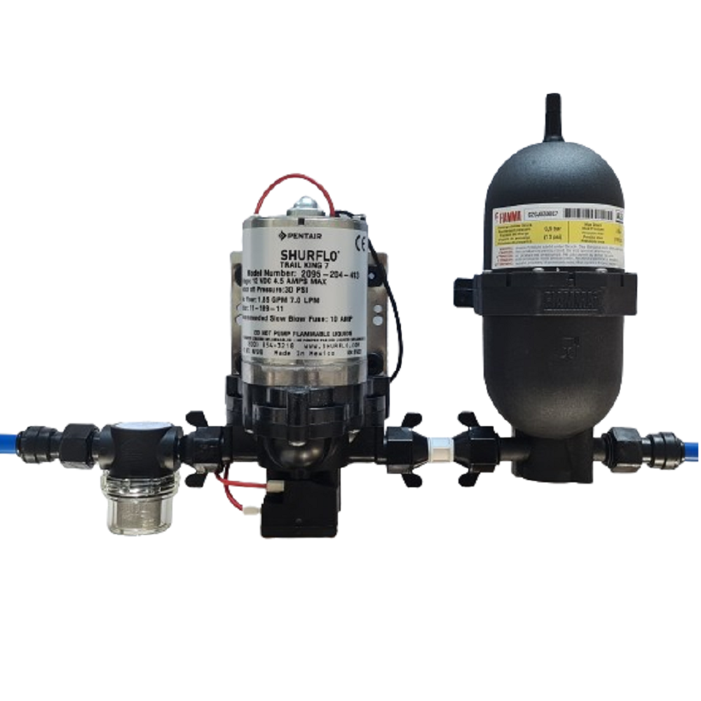 12v/30psi/10Ltr Shurflo Trail King Water Pump & Fiamma Accumulator With Fittings