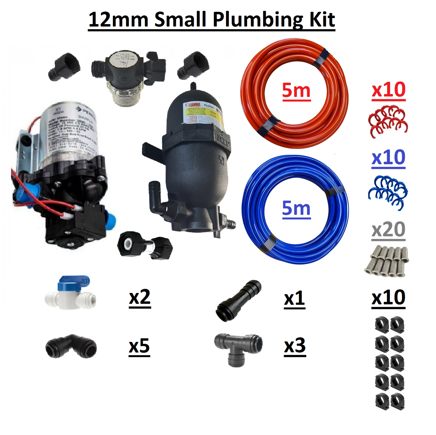 Small - 12v Shurflo Water Pump & 12mm Plumbing Kit