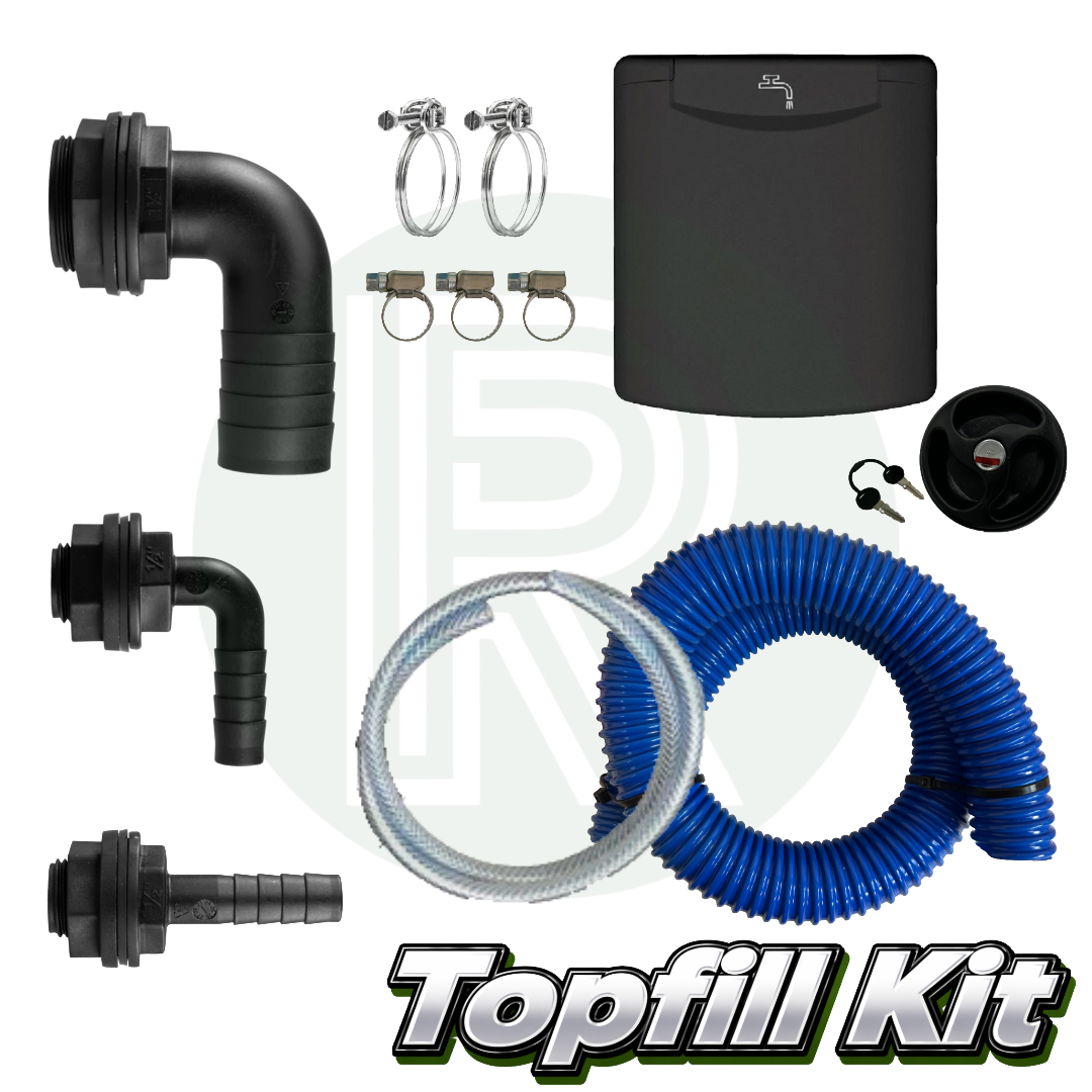 Topfill Water Tank Kit with Locking Water Filler Inlet, Hoses, Connectors and Hose Clamps for Campervan Water Systems