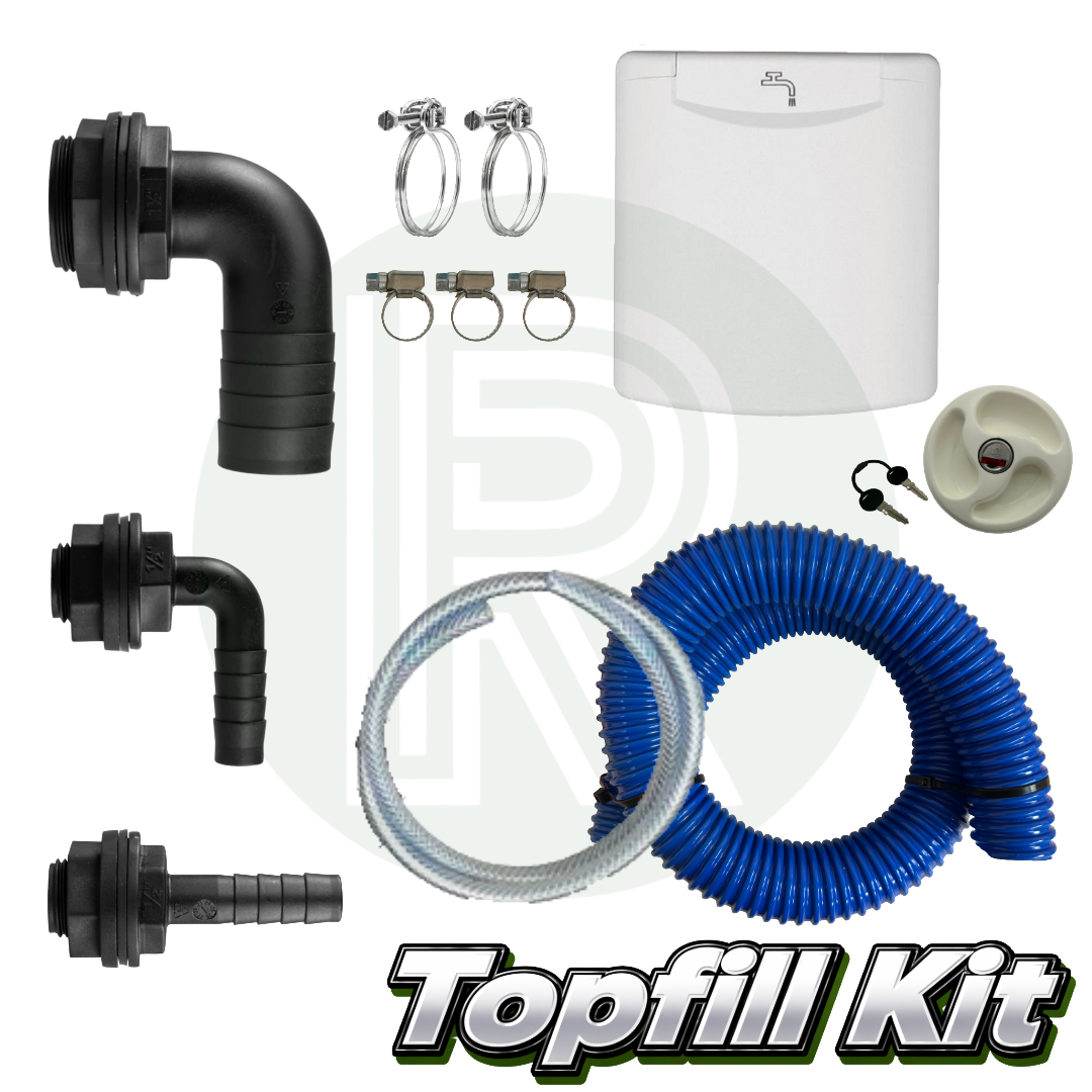 Topfill Water Tank Kit with Locking Water Filler Inlet, Hoses, Connectors and Hose Clamps for Campervan Water Systems