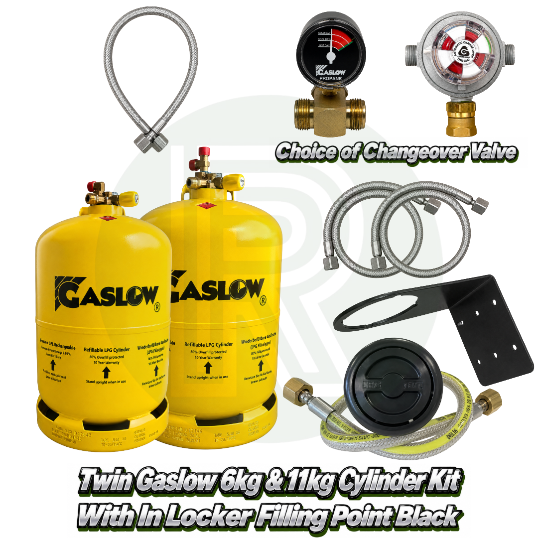 Twin Gaslow 6kg & 11kg Refillable Cylinder Kit with In Locker Filler