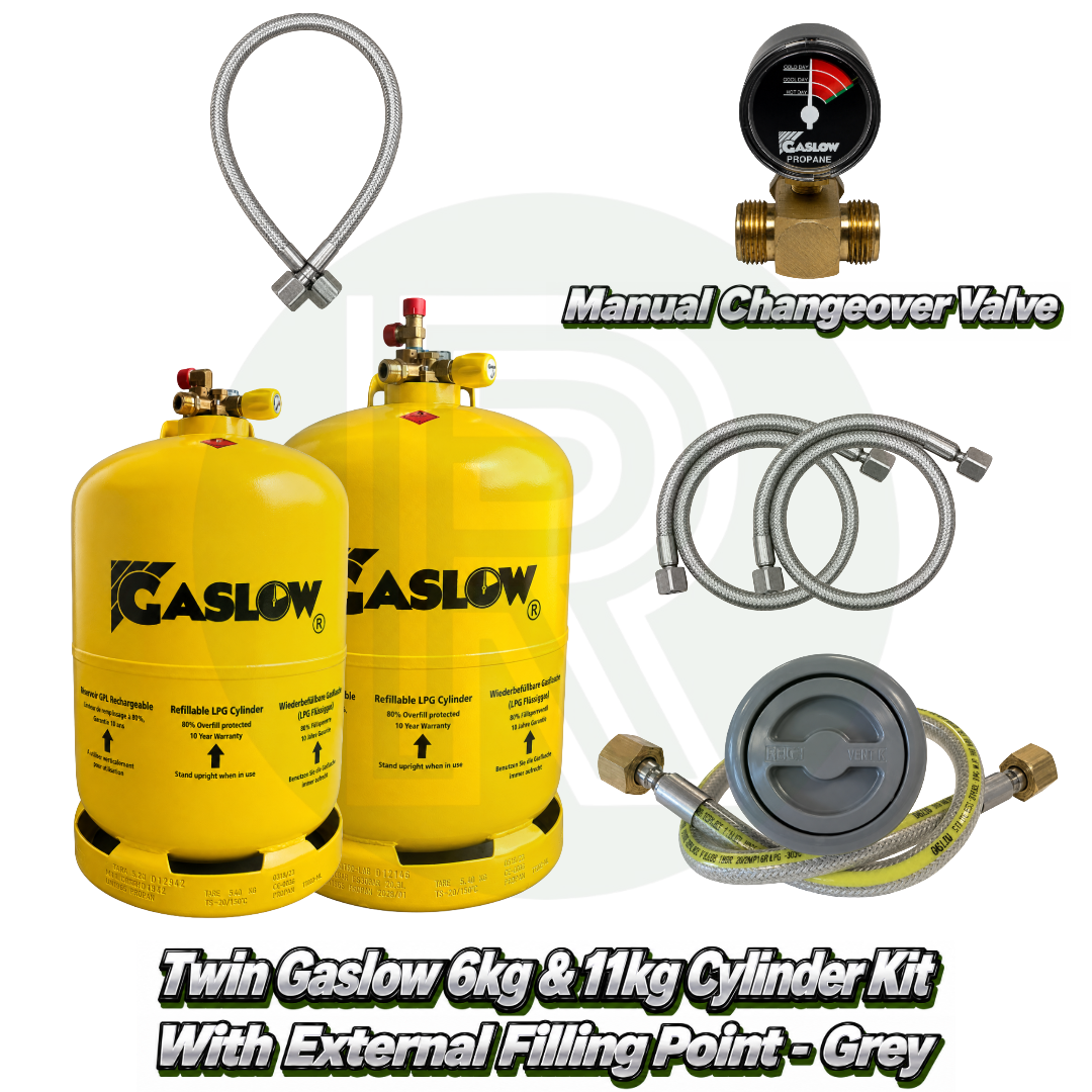 Twin Gaslow 6kg & 11kg Refillable Cylinder Kit with External Filler - Grey