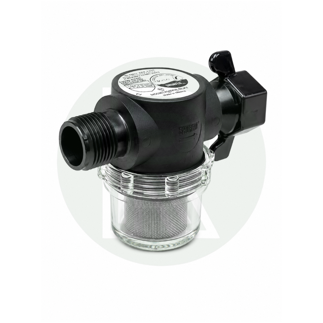 Shurflo/Fiamma/Seaflo pump filter/strainer 1/2"BSP Male Inlet - 1/2"BSP Swivel Outlet