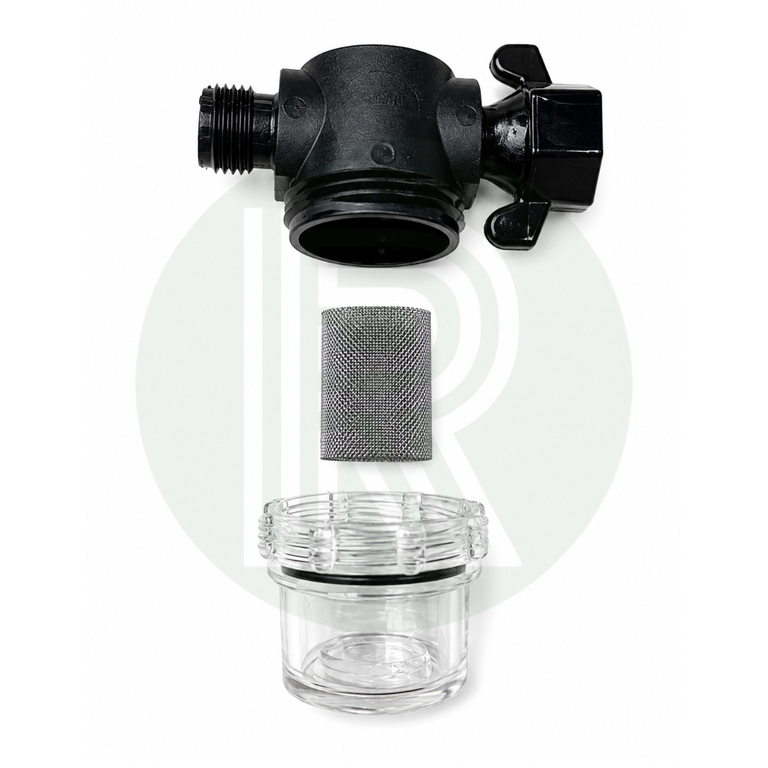 Shurflo/Fiamma/Seaflo pump filter/strainer 1/2"BSP Male Inlet - 1/2"BSP Swivel Outlet