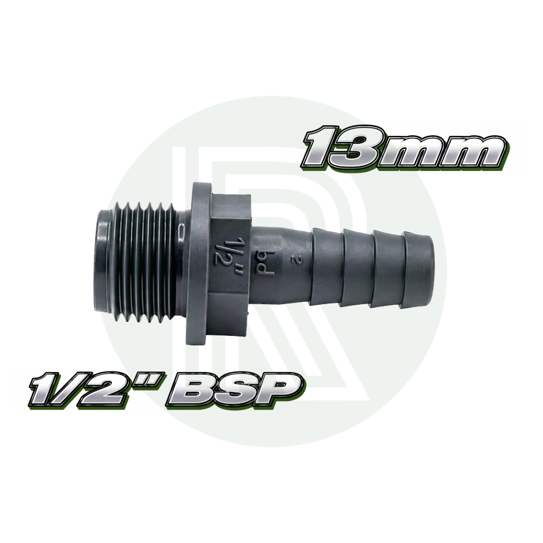 1/2" BSP Male to 1/2" (13mm) Male Grey Barbed Hosetail