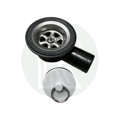 Reich Sink Waste/Strainer & Plug Black Angled - 39mm Hole with 25mm Outlet