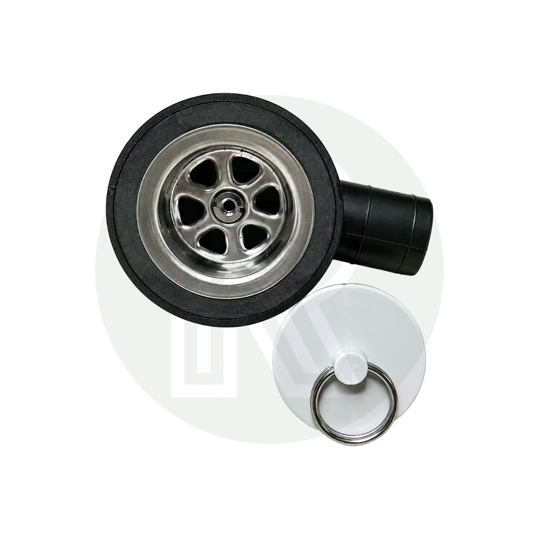Reich Sink Waste/Strainer & Plug Black Angled - 39mm Hole with 25mm Outlet