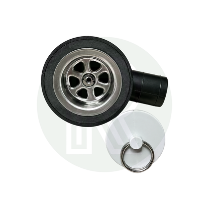 Reich Sink Waste/Strainer & Plug Black Angled - 39mm Hole with 25mm Outlet