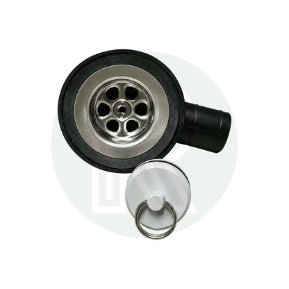 Reich Sink Waste/Strainer & Plug Black Angled - 33mm Hole with 25mm Outlet