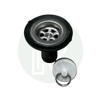 Reich Sink Waste/Strainer & Plug Black Straight - 33mm Hole with 25mm Outlet