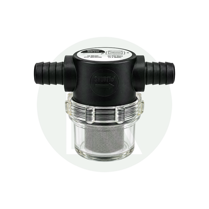 Shurflo/Fiamma/Seaflo pump filter/strainer 1/2" Barb Male Inlet-1/2" Barb Male Outlet