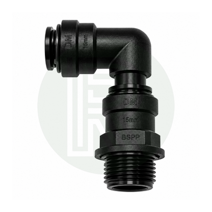 DMfit 15mm Push-fit Female Swivel Elbow to 3/4" BSPP Male Thread