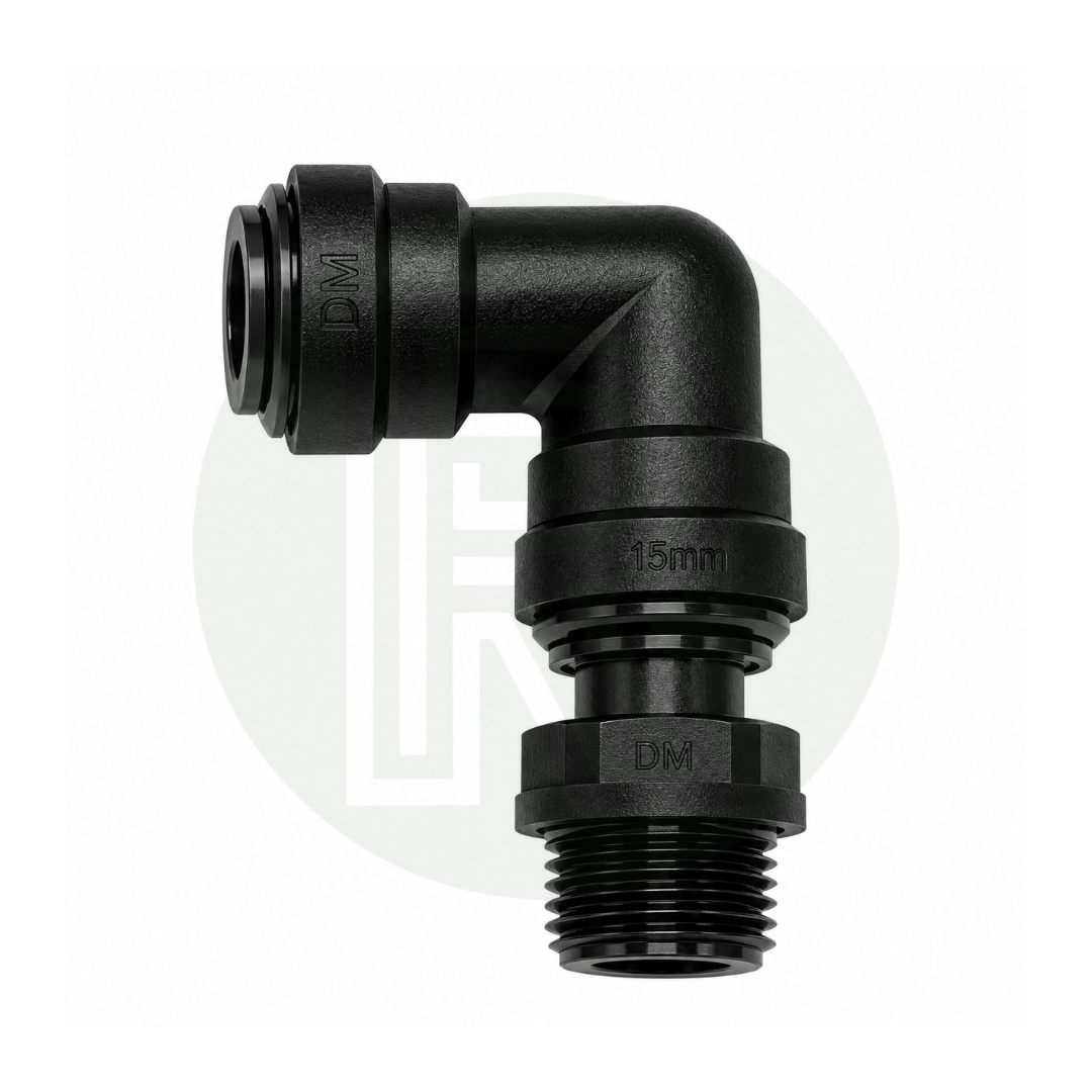 DMfit 15mm Push-fit Female Swivel Elbow to 1/2" BSPP Male Thread