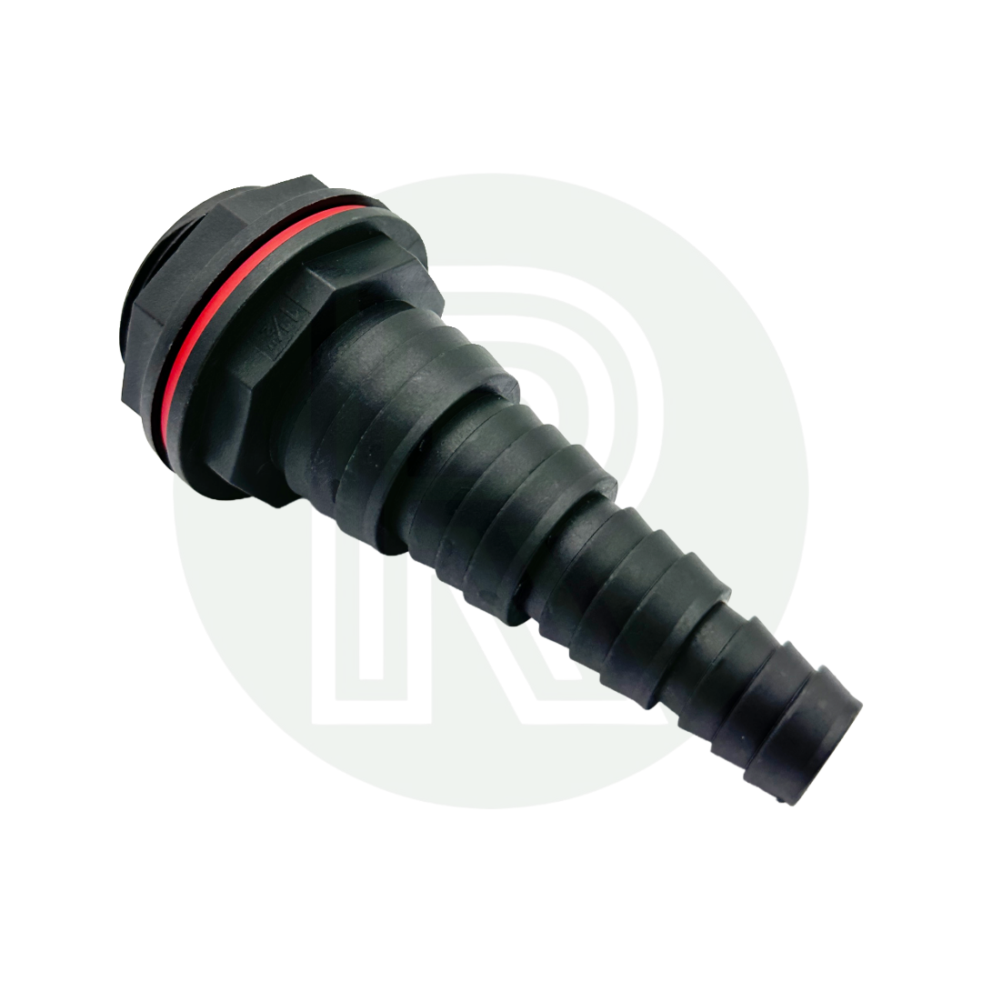 1 1/2 inch BSP multi size stepped hose tail tank fitting black plastic
