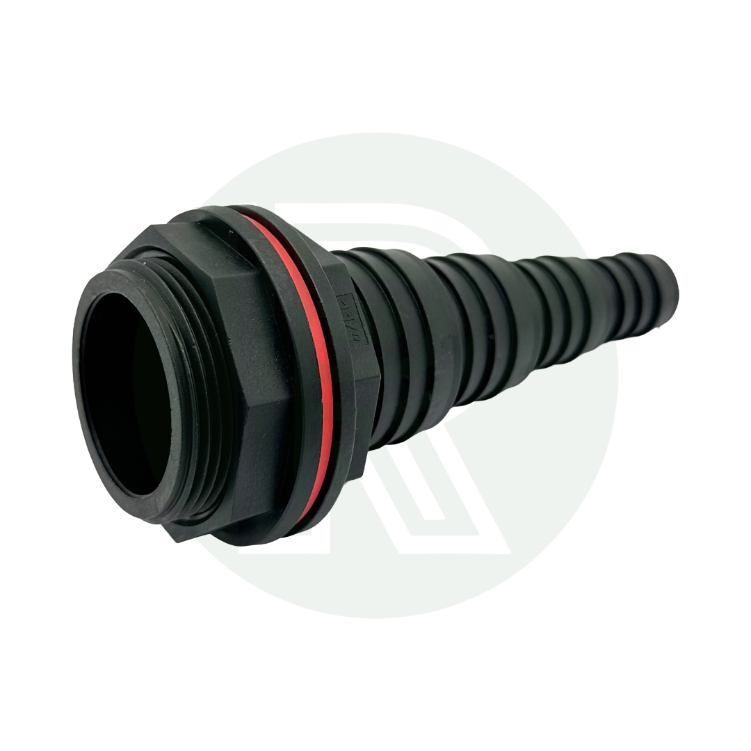 1 1/2 inch BSP stepped tank connector with red sealing ring hose tail fitting