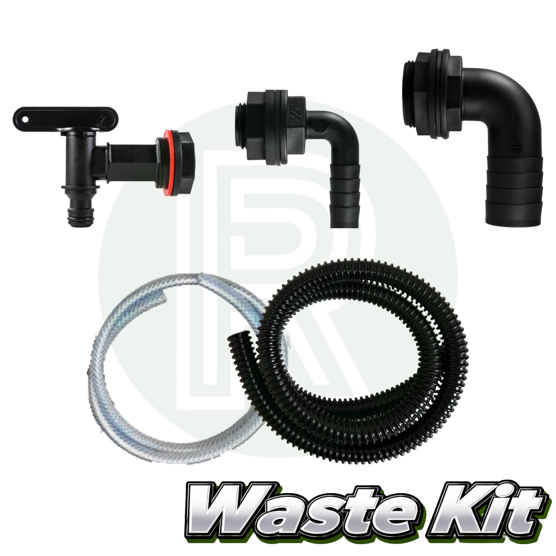 Waste Tank Plumbing Kit with Drain Valve, Hose Connectors and Flexible Waste Pipe for Campervan Water Systems
